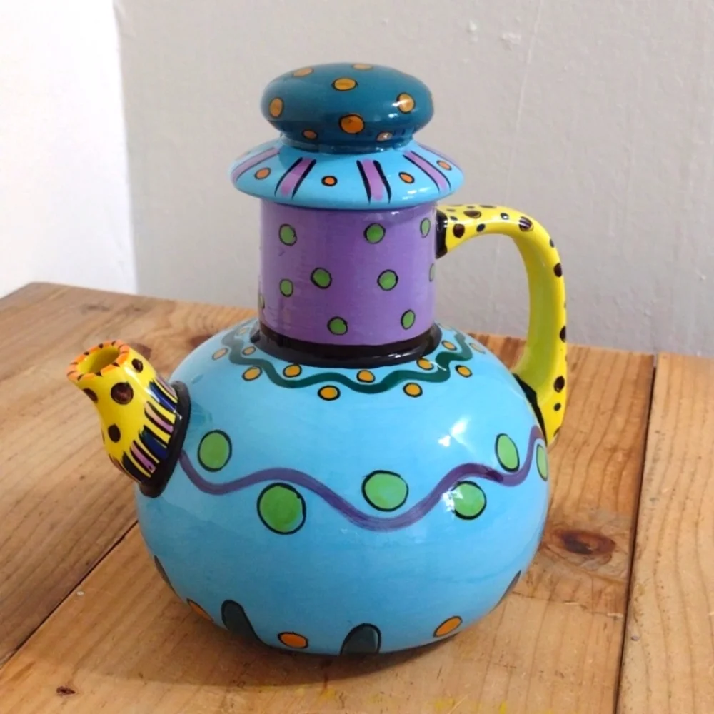 Hand Painted Large Ceramic Polka Dot Tea Pot